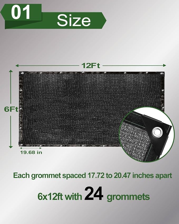 vensovo 50% Sunblock Shade Cloth Net Black Resistant - 6x12 Ft Garden Shade Mesh for Plant Cover, Greenhouse, Chicken Coop, Kennels, Tomatoes Plants