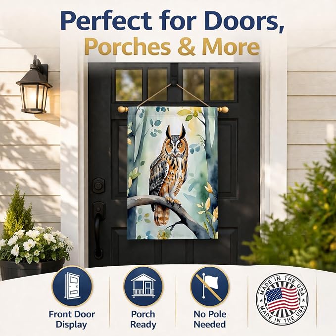 Caroline's Treasures LongEared Owl House Flag Large Porch Sleeve Pole Decorative Outside Yard Banner Artwork Wall Hanging, Polyester, House Size, Multicolor