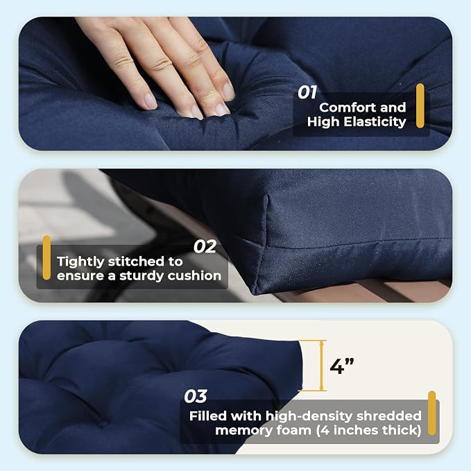 All Weather 3 Pieces Wicker Chair Cushions, Waterproof Outdoor Wicker Chair Cushion for Patio Furniture Loveseat Settee Bench, 1 Loveseat and 2 U-Shaped Thickened Cushions, Navy