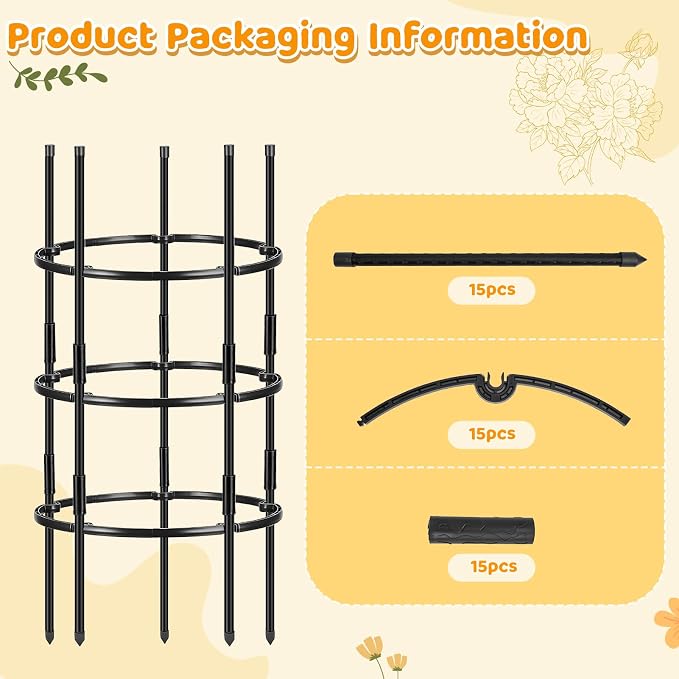 19.5" D x 39" H Peony Plant Support Cage, 3 Tier Stackable Plant Support Ring, Metal Core with PVC Coated Stakes, Garden Plant Support for Peonies Tomatoes and Climbing Plants