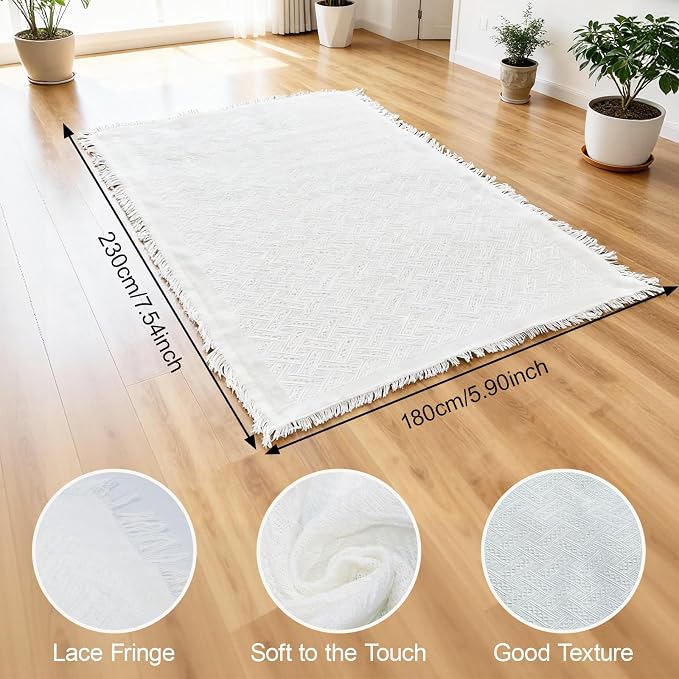 Upriver 91 x 71'' Extra Large White Picnic Blanket, Outdoor Decorative Picnic Blanket with Fringe