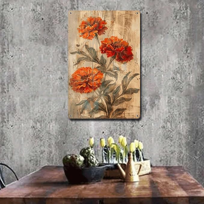 Metal Sign Tin Sign Vintage Wall Art Shabby Chic Marigold Tin Sign for Joyful Antique Gardens Rustic Wall Decor and Distressed Wood Su Tin Signs for Garden for Pub 8×12 Inches