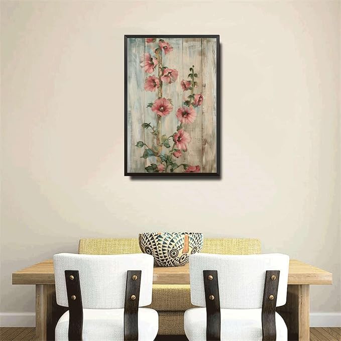 Metal Sign Tin Sign Vintage Wall Art Antique Grandeur Hollyhocks Tin Sign for Shabby Chic Interiors Tall Stem Displays and Corrosion R Kitty Decor for Room 12×16 Inches with Metal Frame