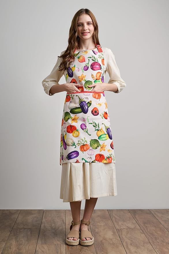 Maison d' Hermine Aprons for women with Pocket 100% Cotton (27.50"x31.50") | Adjustable Neck Strap & long ties Apron Men Chef Wedding Cooking Gardening Server Maid