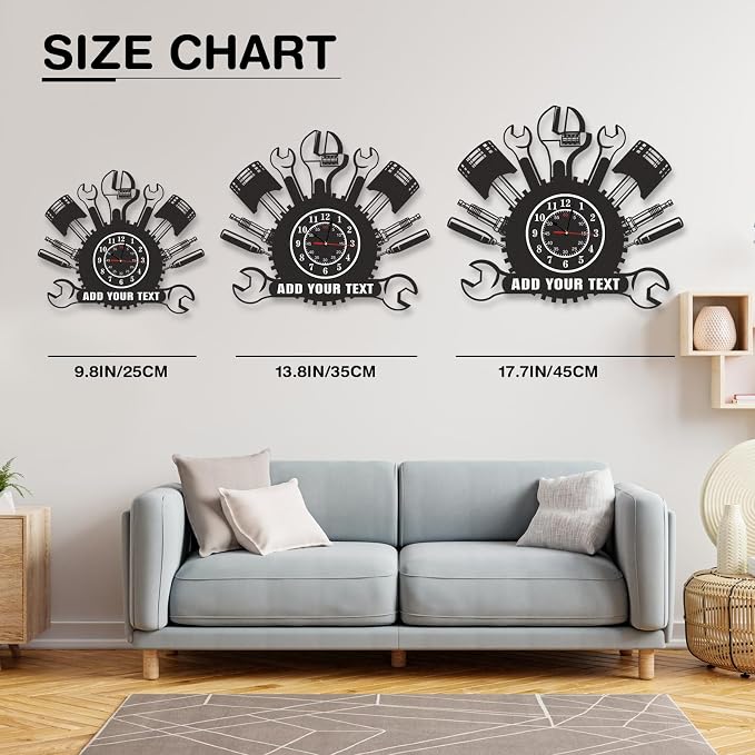 Personalized Outdoor Metal Wall Clock, Custom Name Black Wall Clock with Repair Mechanic Tools Design, Waterproof Silent Non Ticking Wall Clocks for Garage Workshop Office Man Cave, Gifts for Men