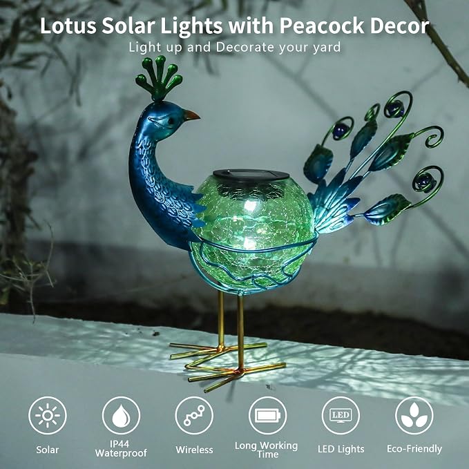 Solar Lantern Outdoor Decorative Waterproof LED Solar Lights Peacock Tabletop Lamp for Outdoor Patio Garden or Housewarming, Mother's Day Gifts