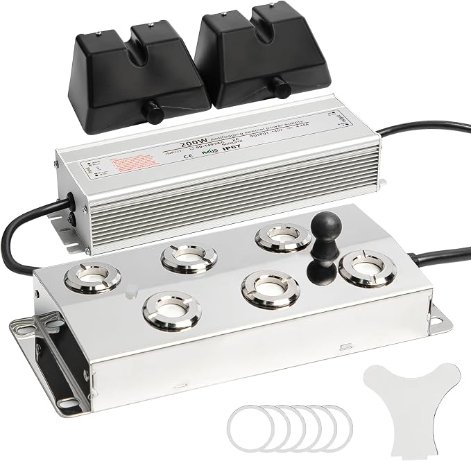 Ultrasonic Mist Maker Fogger 6 Heads, 5000ml/H Ultrasonic Fogger | 200W & IP67 Power Supply, with 2 Floats & 6 Atomizer Heads Replacements for Fountain Pond, Halloween