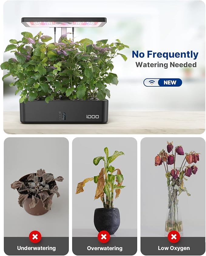 iDOO Hydroponics Growing System 12 Pods Kit Indoor Herb Garden | APP & WiFi Controlled, Hydroponic with LED Grow Light Auto-Timer and Pump System, Indoor Garden for Home School Office Gifts
