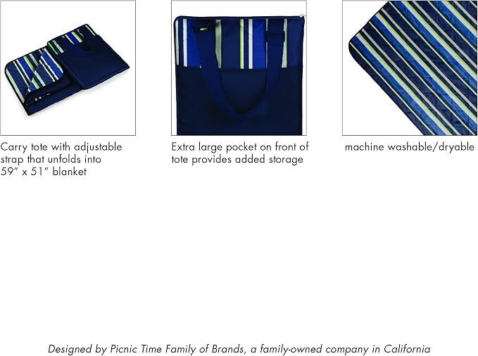 ONIVA - a Picnic Time brand - Vista Outdoor Picnic Blanket & Tote - Beach Blanket - Camping Blanket, (Navy with Red Check)