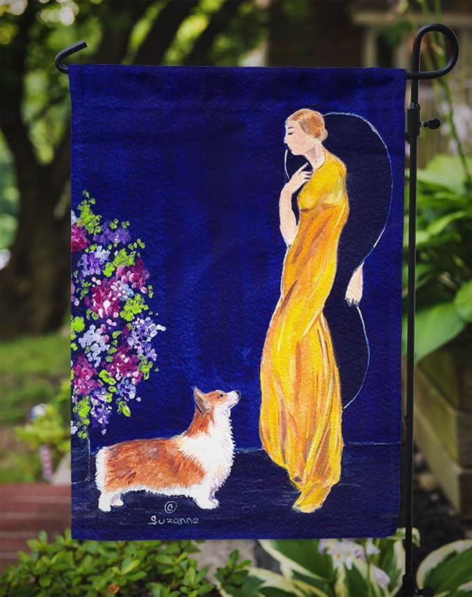 Caroline's Treasures SS8546GF Lady with her Corgi Garden Flag Mailbox Flag Decorative Yard Flag Banner Outside Patio Artwork Yard Flower Beds, Garden Size, Multicolor