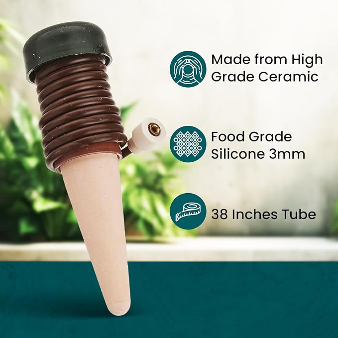 Blumat Classic Self-Watering Stakes - Prevents Overwatering and Underwatering for Healthy Growth While You are Away - Ideal for Indoor Plant Watering (6 Pack w/o Adapter)