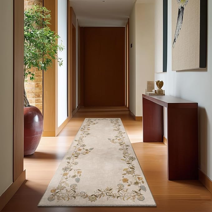 Washable Runners for Hallways Kitchen Rug: 2'6"x8' Entryway Rug Stain Resistant Non Slip Low Pile Soft Living Room Floor Carpet Runner for Bedroom Laundry Room Farmhouse Indoor