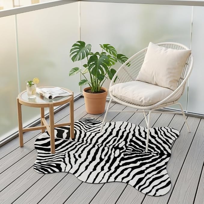 MustMat Zebra Print Rug,Modern Minimalist Area Rug 4'7''×5'3'' | Black & White Zebra Pattern. Fits Apartments, Offices. Complements Industrial & Rustic Decor, Suitable For Holiday Parties