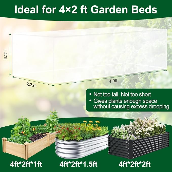2 Pack Garden Netting for 4x2FT Raised Beds, Ultra-Fine Mesh Plant Covers with Drawstring, Bird, Pest & Small Animal Barrier for Vegetables, Fruits & Flowers