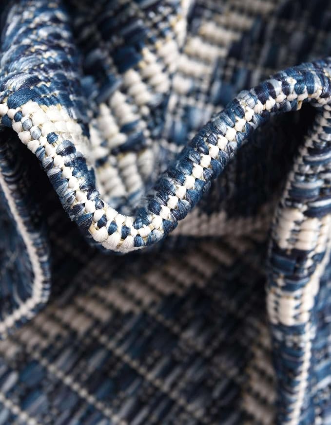 Unique Loom Outdoor Trellis Collection Area Rug - Gitter (10' Square, Blue/ Ivory)
