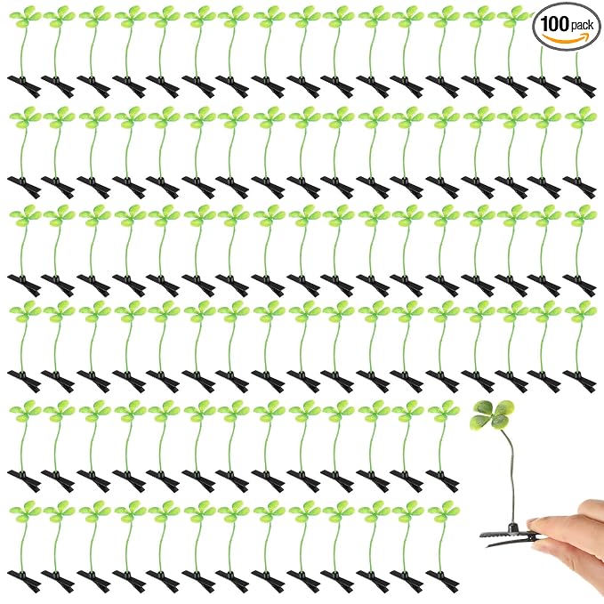 Tigeen 100 Pieces Bean Sprout Hair Clip Funny Plant Hairpins Grass Flower Butterfly Mushroom Hair Accessories (Four Leaf Clover)