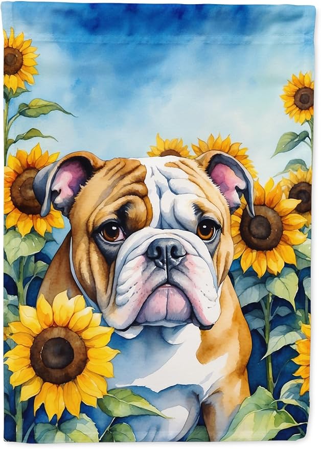 Caroline's Treasures DAC6072GF English Bulldog in Sunflowers Garden Flag Mailbox Flag Decorative Yard Flag Banner Outside Patio Artwork Yard Flower Beds, Garden Size, Multicolor