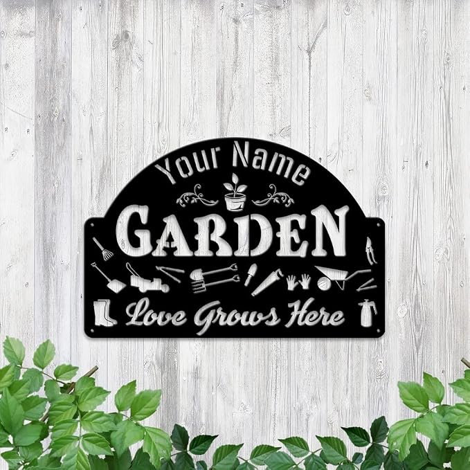 MeMate Garden Sign, Personalized Metal Signs, Garden Sign to Personalize, Customized Name Wall Art for Garden Outdoor Decor, Outdoor Plaque for Mom Grandma, Large Sign for Vegetable Garden She Shed
