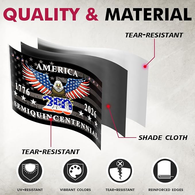 250th Anniversary Flag 1776-2026, 3x5 Ft American USA Flag for Outside, Vintage Bald Eagle Patriotic Flag with Brass Grommets, Heavy Duty Indoor Outdoor Decor