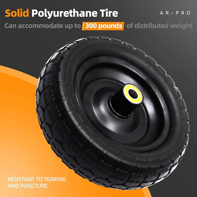 AR-PRO (2-Pack) 10" Flat Free Solid Tire and Wheel - with 5/8" Axle Bore Hole, 2.1" Offset Hub for 10 Inch Wheelbarrow Wheels - Compatible with Garden Cart,Trolleys,Hand Trucks and Yard Trailers | 5/8" Axle Bore Hole, 2.1" Offset Hub, for Wheelbarrow T...