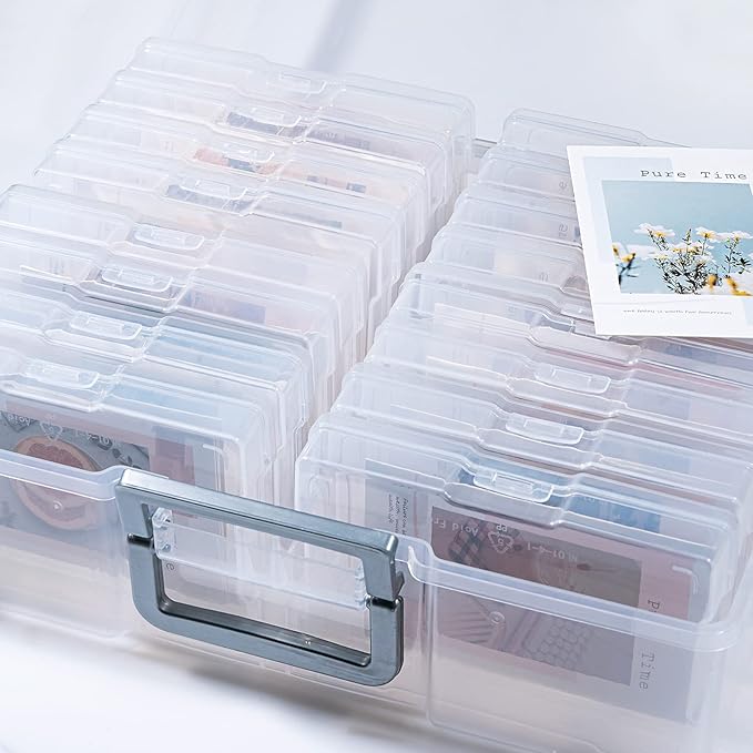 novelinks Photo Storage Box and 16 Inner 4" x 6" Photo Storage Containers | 1Pack Clear, Photo Albums 4x6 Pictures, Photo Organizers and Storage, Card Game Storage, Task Boxes for Special Education
