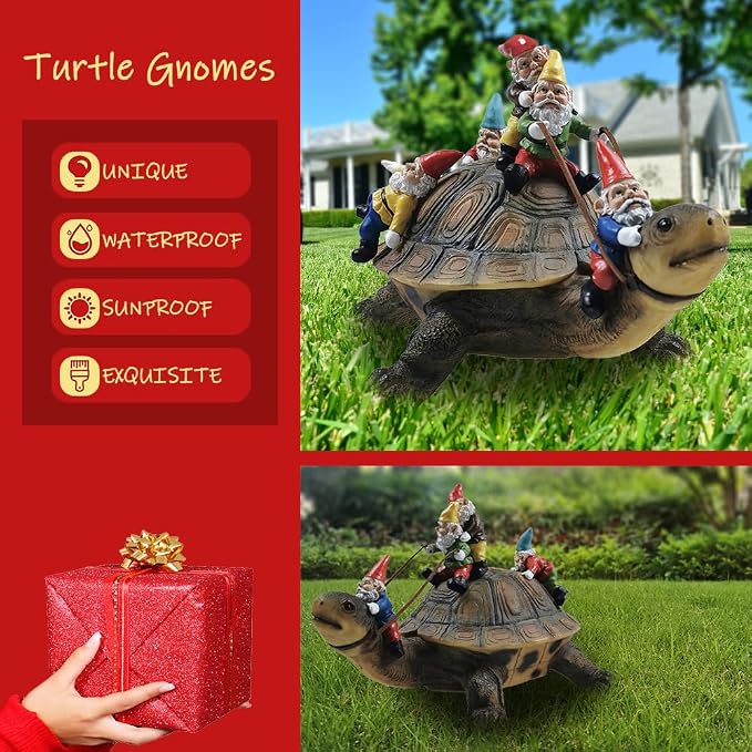 Sunthus Garden Gnomes Decorations for Yard Statues Turtle Outdoor Decor | Funny Resin Art Figurine For Gnome Lovers