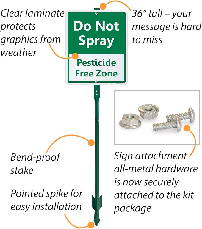 SmartSign 12 x 10 inch “Do Not Spray - Pesticide Free Zone” LawnBoss Yard Sign with 3 foot Stake, 40 mil Laminated Rustproof Aluminum, Green and White, Set of 1