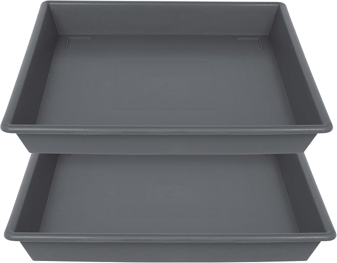 NIMYAU Square Plant Saucer 18 Inch 2 Pack, Large Plant Trays for Pots Heavy Duty Gray Plastic Plant Saucers for Indoors Outdoors, Flower Pot Plant Drip Trays No Holes Plant Lover Gardening Gifts