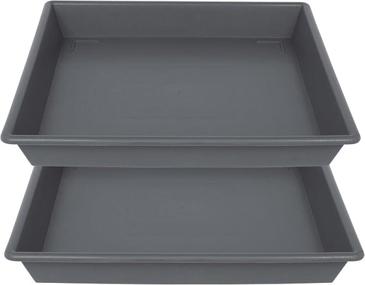 NIMYAU Square Plant Saucer 18 Inch 2 Pack, Large Plant Trays for Pots Heavy Duty Gray Plastic Plant Saucers for Indoors Outdoors, Flower Pot Plant Drip Trays No Holes Plant Lover Gardening Gifts