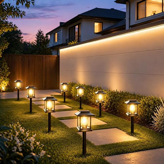 2-Pack Solar Pathway Lights - High-Efficiency Polycrystalline Panels for All-Night Glow - IP65 Waterproof Outdoor Landscape Lighting for Garden, Walkway & Driveway Security (Black)