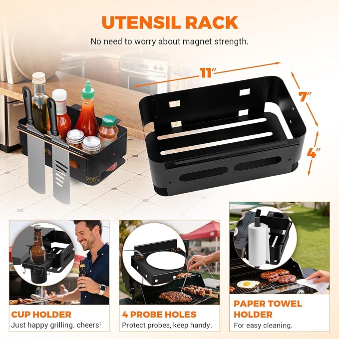 Griddle Caddy for Blackstone Griddle Accessories, Goldusk 6-in-1 Grill Accessories Storage Caddy with Cup Holder/Paper Towel Holder, BBQ Grill Organizer for Outdoor Grill Gifts for Men Dad Husband