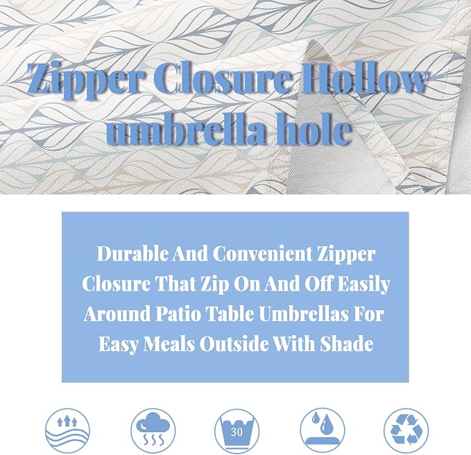 Outdoor Tablecloth with Umbrella Hole and Zipper, Patio Table Covers for Spring/Summer, Machine Washable Outdoor Party/Picnic Rectangle Table Cloth 60 x 84 in