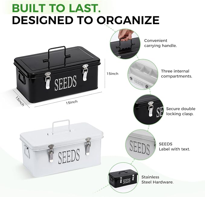 Premium Seed Organizer Box with Internal Compartments and Divider Tabs. (Black)