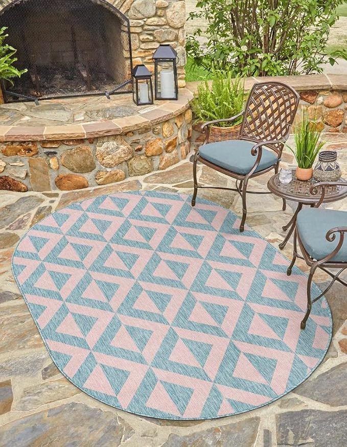 Unique Loom Jill Zarin Unique Loom Outdoor Collection Area Rug - Napa (5' 3' x 8' Oval, Pink and Aqua/Light Blue)