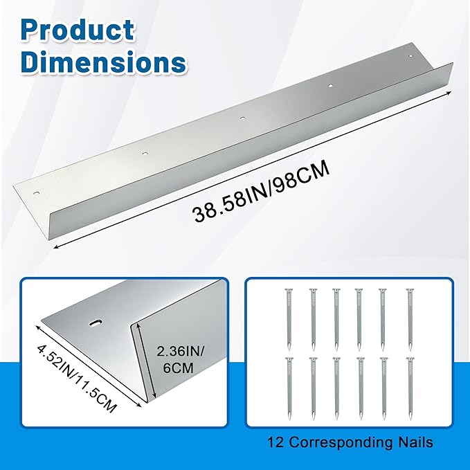 AIWFL 2PCS Roof Rain Diverter,3.28FT Rain Gutter Diverter Galvanized Steel Roofing Rainwater Diverter for House Shingle,0.06" Thick Rain Gutter Guards Diverter with 12 Corresponding Nails