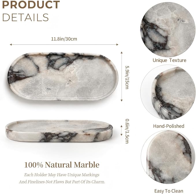 Luxury Natural Calacatta Viola Marble Tray for Jewelry, Perfume, Soap | 12x6 Inch Marble Vanity Organizer, Hand-Polished Catchall for Bathroom, Kitchen, & Coffee Table - Unique Decorative Plate