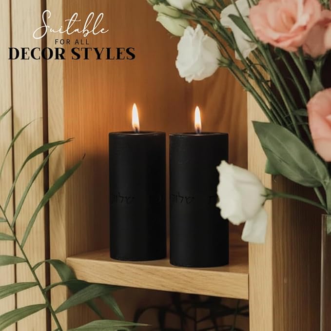 SURI Concrete Shabbat Candle Holders in Black | Jewish Judaica Gift Set with Modern Shabbat Candle Holders | Tall & Short, Ideal Shabbat Set for Tea Lights (Tealights not Included)