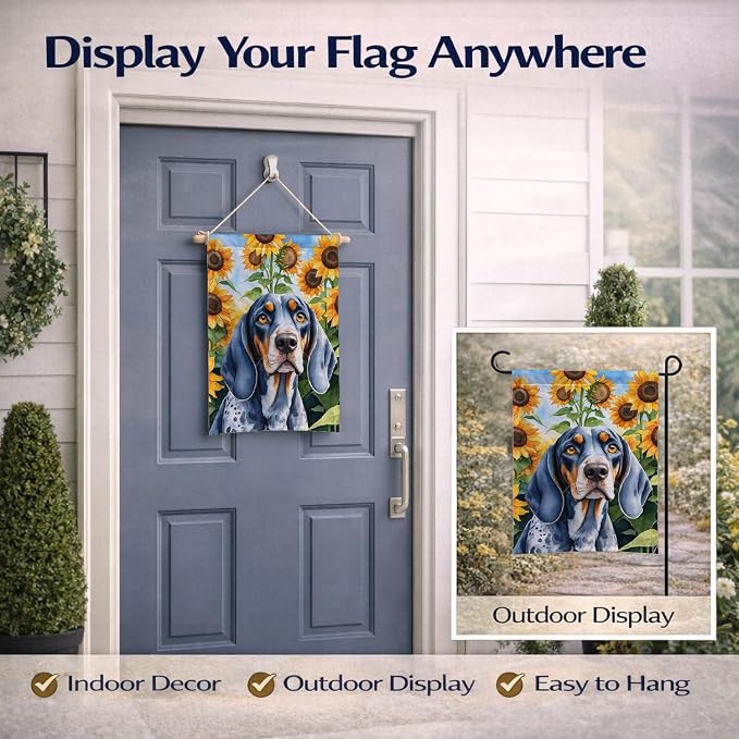 Caroline's Treasures DAC6030GF Bluetick Coonhound in Sunflowers Garden Flag Mailbox Flag Decorative Yard Flag Banner Outside Patio Artwork Yard Flower Beds, Garden Size, Multicolor