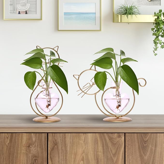 Plant Terrarium Plant Propagation Station Cat Lover Gifts for Women | Plant Lovers Home Office Decor Cat Desk Accessories