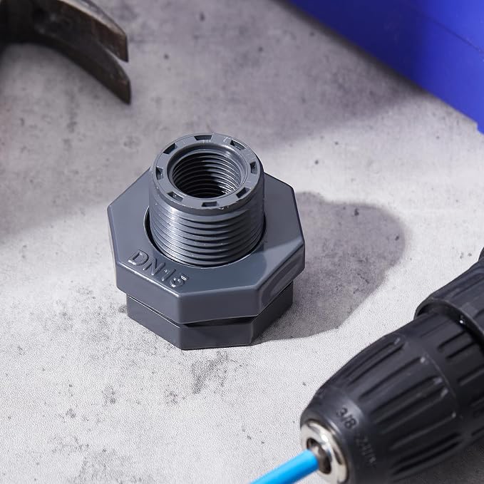 Bulkhead Fitting PVC Water Tank Connector Plumbing Pipe Threaded Bulkhead Fitting NPT for Rain Barrels, Water Tanks, Aquariums, Tubs, Pools(2 Pcs,1/2 Inch)