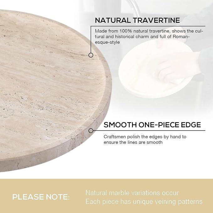 Koville Natural Travertine Tray for Home Decor, 10 Inch Round Serving Tray for Kitchen and Coffee Table, Decorative Marble Bathroom Trays for Counter, Luxury Vanity Tray, Light Beige Stone Tray