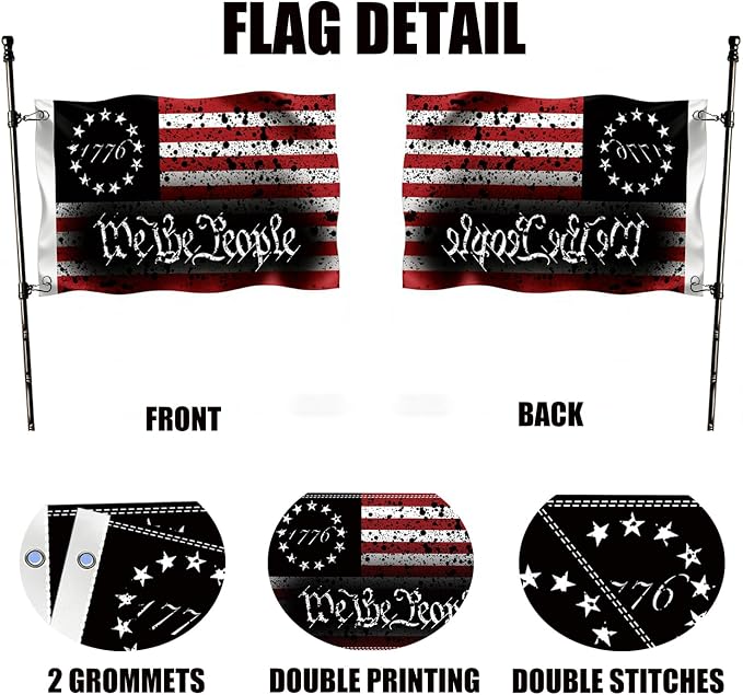 We The People 1776 Flag 3x5 Ft Outdoor Double Sided, Vintage Distressed American Flag with We The People, 150x90cm Patriotic Banner for 4th of July, Independence Day, Yard, Home Decoration