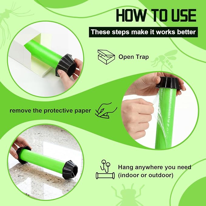 8 Pcs Fly Traps for Indoor Outdoor Hanging Fruit Fly Stick Trap Sticky Mosquito for Home Insect 10 x 2.5 Inches (Stylish,Green and Black)