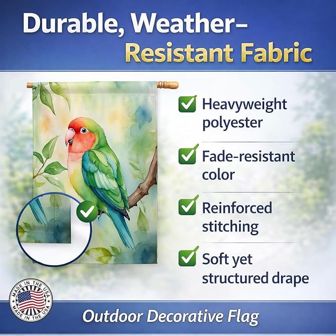 Caroline's Treasures Peachfaced Lovebird House Flag Large Porch Sleeve Pole Decorative Outside Yard Banner Artwork Wall Hanging, Polyester, House Size, Multicolor