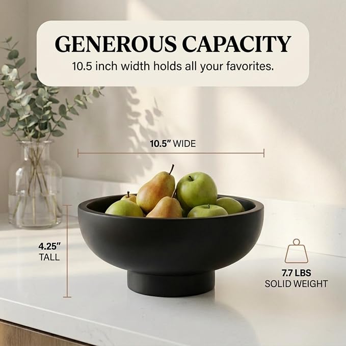 OAKOA Concrete Black Decorative Bowl for Home Decor - Black Fruit Bowl - Modern Pedestal Coffee Table Bowl for Entryway Table