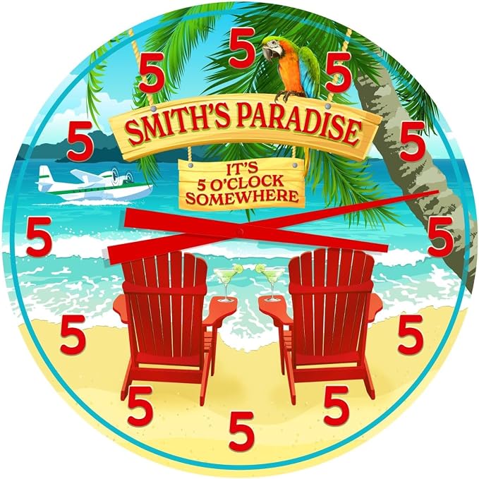 Margarita Bar Backyard Tropical Paradise Custom Large 24" Metal Wall Clock