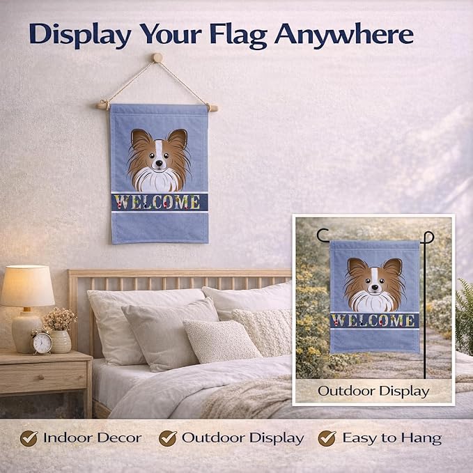 Caroline's Treasures BB1434GF Papillon Welcome Garden Flag, Blue Mailbox Flag Decorative Yard Flag Banner Outside Patio Artwork Yard Flower Beds, Garden Size, Multicolor