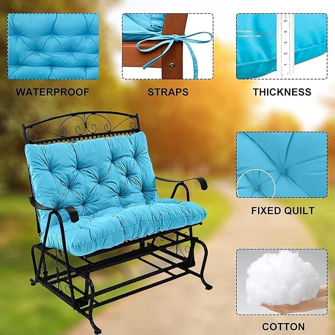 Swing Cushion Replacement Outdoor Porch Waterproof Bench Cushion 2-3 Seater Washable Bench Replacement Cushions for Outdoor Patio Porch Swing Cushions