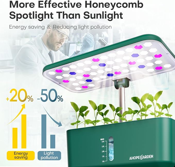 Ahopegarden Hydroponics Growing System: 10 Pods Indoor Herb Garden with LED | Plant Germination Kit with Growth Lamp, Countertop Hydroponic Planter for Fresh Herbs, Vegetables & Lettuce Lovers, Green