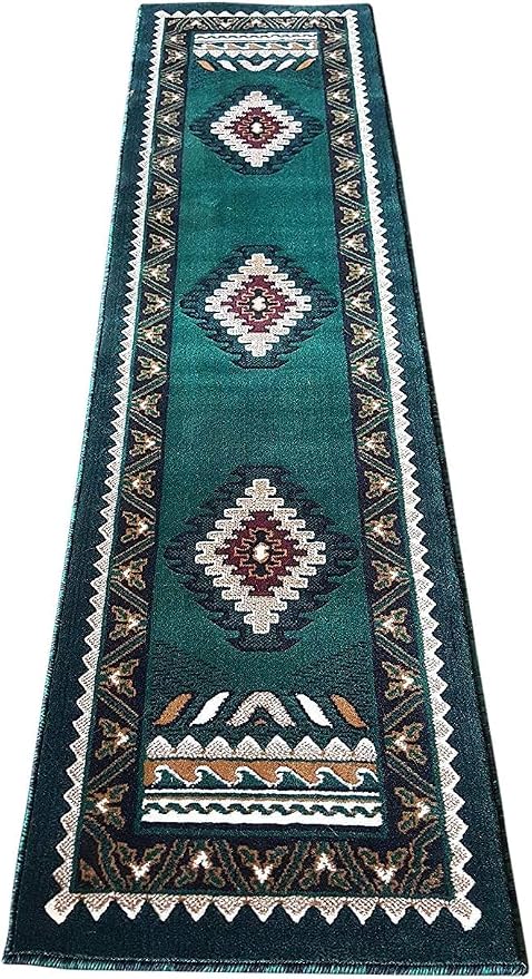 YHSF South West Native American Area Tribal Rug - Hunter Green, 2' x 7' | Easy-Clean, Soft & Durable Tribal Rug for Living Room, Bedroom, Kitchen & More - Stain-Proof Runner for Home Decor